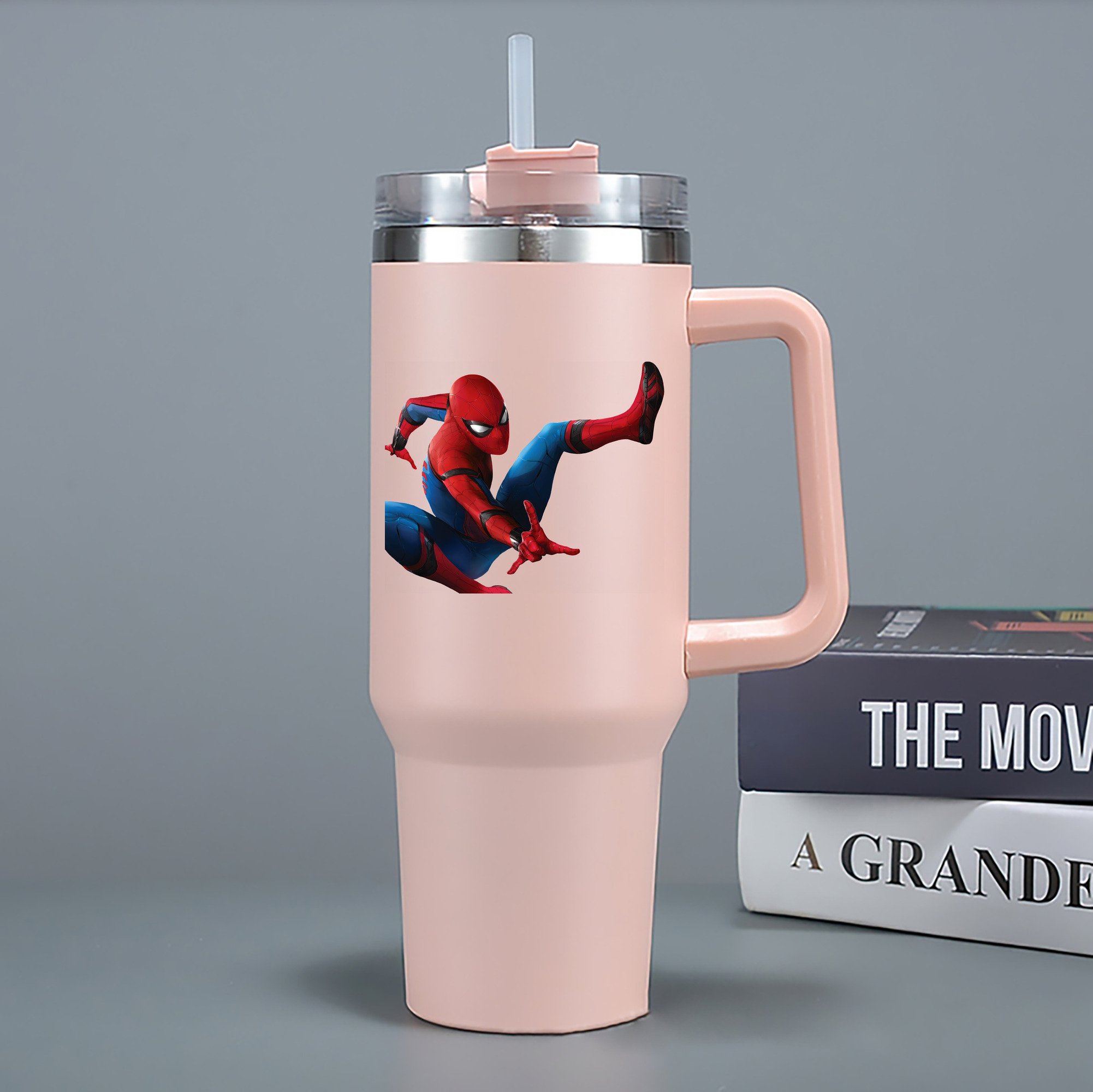 （画像用） Spider Man スパイダーマン 1200mL車用タンブラー - クリスタルステッカー（プラスチックストロー付き）
